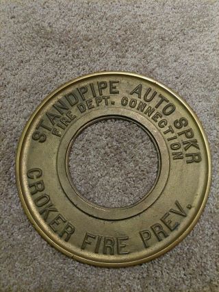 Vintage Brass Fire Dept Connection Round Wall Plate By Croker Fire Prevention