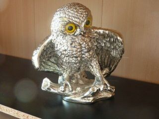 Silver Owl Sculpture By H Santini Stamped 925 Silver Resin Owl Ornament