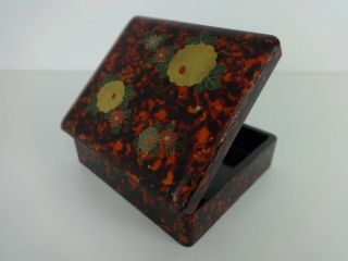 Vintage Japanese Lacquered Box Wooden Hand Painted Floral Detail Trinkets Stash