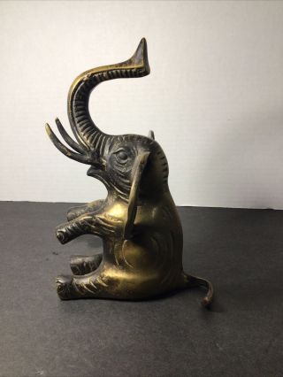 Vintage Brass Elephant Lucky Sitting Figurine Doorstop Home Decor