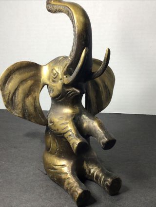 Vintage Brass Elephant Lucky Sitting Figurine Doorstop Home Decor 3