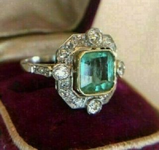 Engagement Ring Vintage Art Deco 14k White Gold Over 2.  3ct Green Asscher Diamond