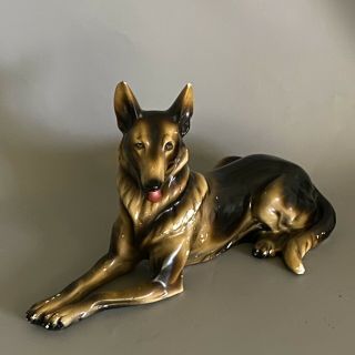 Large Vintage Plaster Chalkware Dog Figurine German Shepherd/alsatian 42cm Long