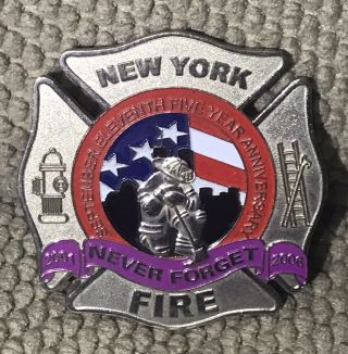 9/11 Fdny Never Forget Five Year Anniversary Ltd Giant Pin 3 1/4”
