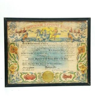 Vintage 1943 Imperivm Neptvni Regis Us Navy Certificate For Crossing Equator