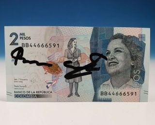 Roberto Escobar 2000 Peso Bill Signed With Fingerprint Autograph Pablo Narcos