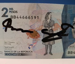 Roberto Escobar 2000 Peso Bill Signed With Fingerprint Autograph Pablo Narcos 2