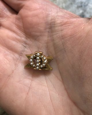 Vintage Phi Sigma Kappa Fraternity 14k Gold Pin Seed Pearls 1937
