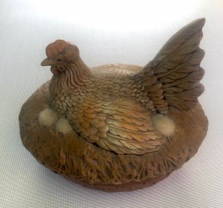Vintage Large Hand Made Ceramic Hen On The Nest Artist Signed And Dated 1988