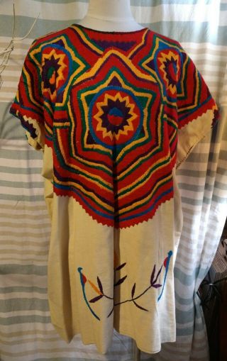 Vintage Colorful Heavily Embroidered Mexican Guatemalan Dress