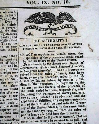 Michigan Joins The Union As 26th State & (3) Andrew Jackson Acts 1837 Newspaper