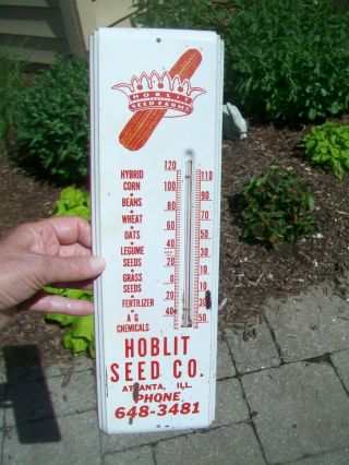 Vintage Hoblit Hybrids Seed Corn Farm Thermometer / Sign