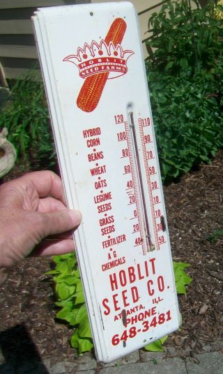 Vintage Hoblit Hybrids Seed Corn Farm Thermometer / Sign 2