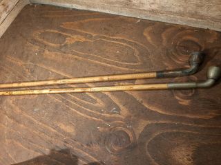 2 Antique Poppy Opium Pipe Asian Hand Carved Smoking Pipes 26 " Long Estate Find