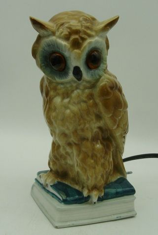 Old Porcelain Perfume Lamp Wise Owl On A Book Signed Lr