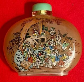 L01) Antique/vintage - 5 " Large Chinese Glass Reverse Painted Snuff Bottle Stone