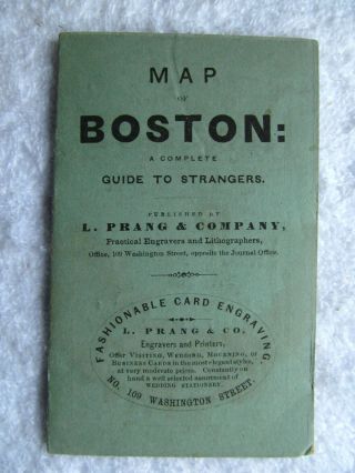 Map Of Boston " Guide To Strangers " 1862 Pocket Map By L.  Prang & Co.  Engravers
