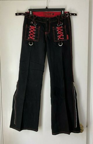 Vtg Tripp Nyc Womens Size 1 Red Black Pants Punk Rock Lace Up Goth Emo