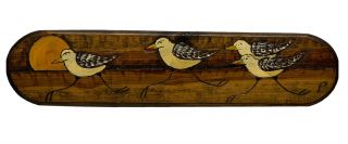 Vintage Hand Carved Painted 3d Birds Wood Slab Wall Folk Art Plaque Signed
