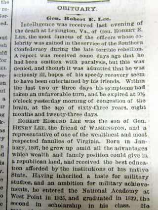 3 1870 Ny Times Newspapers With The Death Of Confederate General Robert E Lee