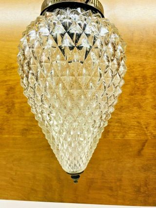 Vintage Hollywood Regency Clear Glass Teardrop Diamond Pattern Swag Lamp 2