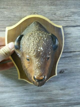 Large Vintage Chalk Ware Carnival Yellowstone Park Bison Head Mount 1941 E6