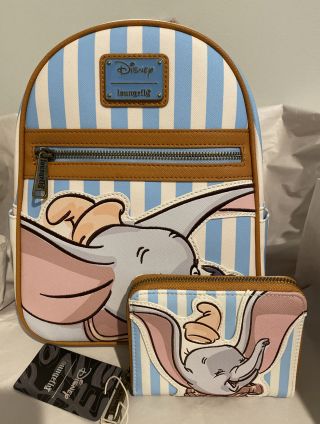 Dumbo Circus Striped Disney Loungefly Mini Backpack And Wallet Set Timothy Mouse