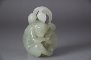 Chinese Antique Qing Dynasty 100 Natural Hetian Jade Hand - Carved Statues Monkey