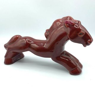 Vintage Mid Century Mauve Red Art Pottery Horse Figurine Made In Finland