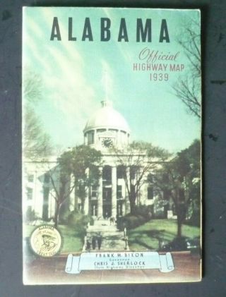 Vintage 1939 Official Highway Map Of Alabama