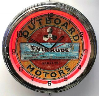 Evinrude Boat Motors 16 " Red Neon Clock Chrome Finish