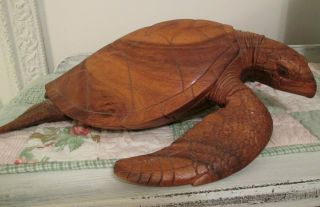 Unique Vintage 16 " Hand Carved Sea Turtle Statue Great Nautical Home Decor