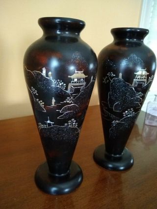 Vintage Pair Metal Japanese Vases