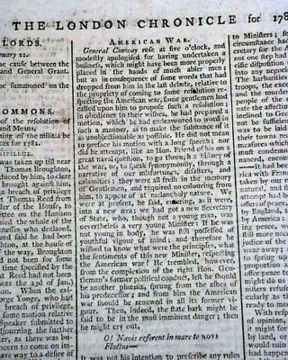 Revolutionary War Era Enemy London Chronicle England Old 1782 Newspaper