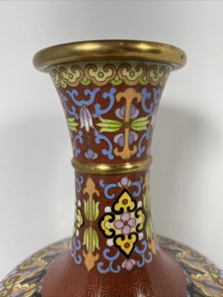 Vintage Chinese Cloisonne Enamel Flower Vase 9 1/2” With Base 2