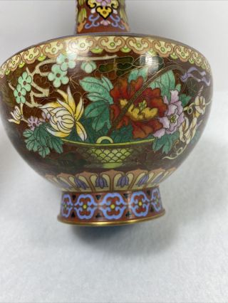 Vintage Chinese Cloisonne Enamel Flower Vase 9 1/2” With Base 3