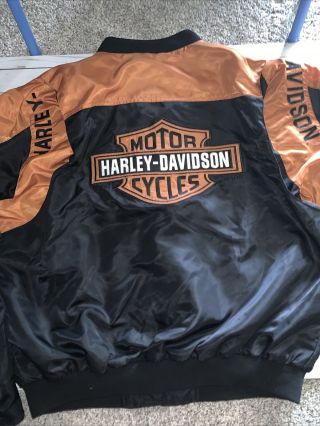 Vintage Harley - Davidson Black &orange,  Bar And Shield Logo Nylon Tall 2xl Jacket