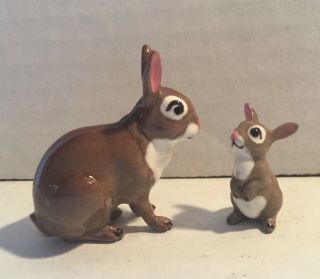 Old Hagen Renaker Monrovia Mama & Baby Cottontail Bunny Rabbit Figurines