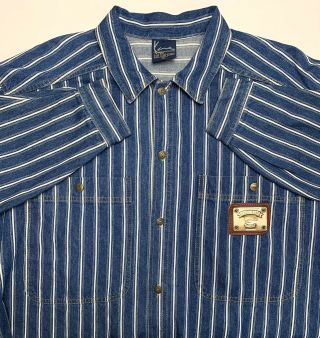 Vtg Karl Kani Jeans Rare 90’s Tupac Gold Plate Stripe Jean Shirt Mens Xl Cotton