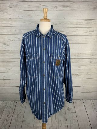 VTG Karl Kani Jeans RARE 90’s Tupac Gold Plate Stripe Jean Shirt Mens XL Cotton 3