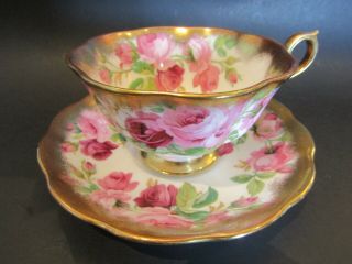 Stunning Vintage Royal Albert With Pink Roses And Heavy Gold Trim Cup And Saucer