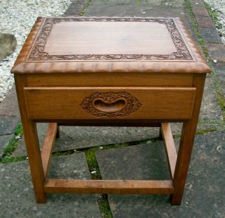 Vintage Anglo/indian Carved Side Table With Draw