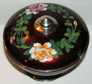 Vintage Silver Japanese Cloisonee Candy Dish / Roses Leaf Garland 2