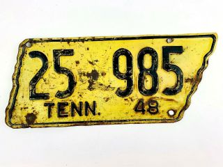Tennessee 1948 License Plate Rare Tn Vintage Tag State Shaped Man Cave County 25