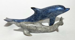 Set Of 2 - Spi / San Pacific Intl - Brass Dolphin Figurines - Hand Painted - 9”