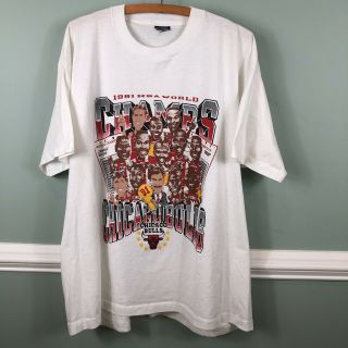 1991 Nba World Champions Chicago Bulls Vintage T Shirt Size Xxl White 90s Rare