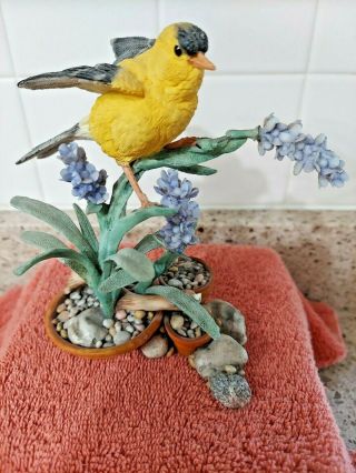 Country Artists Goldfinch On Lavender Figurine Hand Crafted & Painted