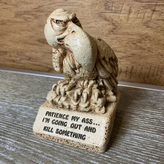 Vintage 1976 Bird Figurine “patience My Ass” Vulture Wood 4” Statue By Paula