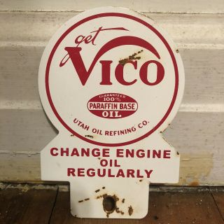 Vintage Get Vico Engine Oil Metal License Plate Topper Sign