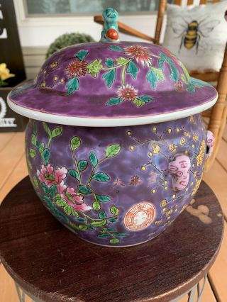Chinese Export Peranakan Straits Nyonya Porcelain Pot Lid Kamcheng Purple & Pink